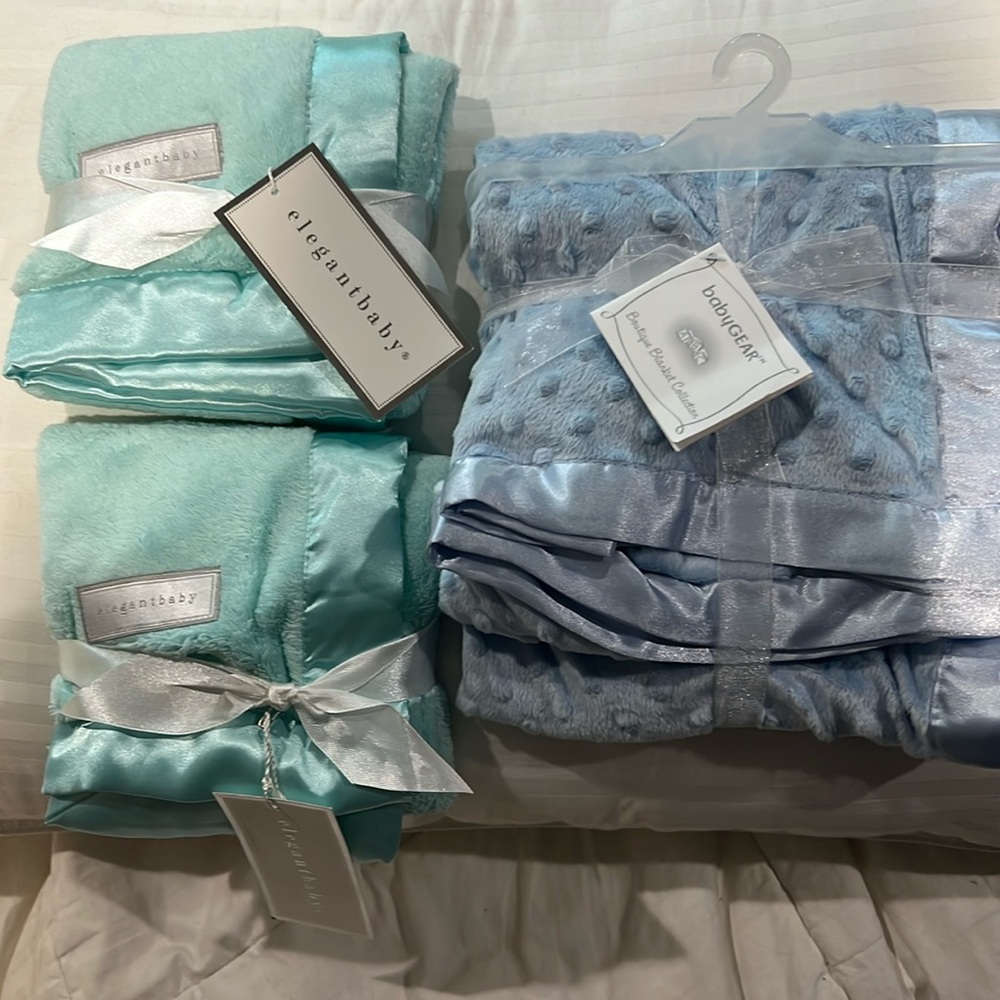 BabyGear Blue Baby Blanket & Two Elegant Baby Aqua Mini Blankets